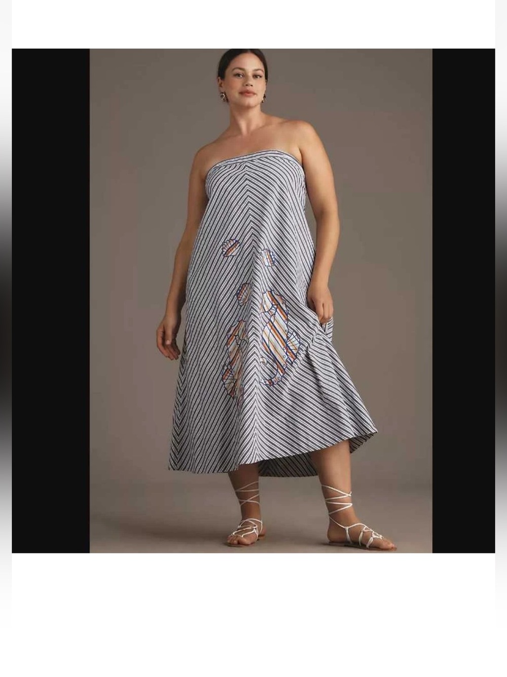 Anthropologie Maeve Seahorse Striped Strapless Canopy Midi Dress Size XL/P